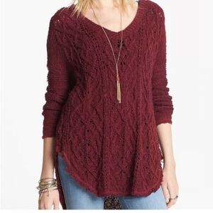 Free People Cross My Heart distressed cable-knit sweater